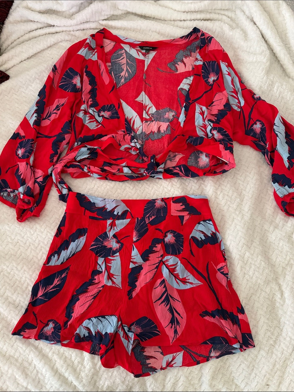 Express Red Tropical Print Women’s Shorts Set